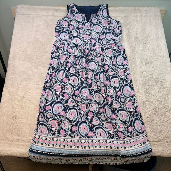 Talbots Womens Dress 14W Paisley Floral Maxi Dress Sleeveless Beach Boho Vneck - Picture 2 of 11